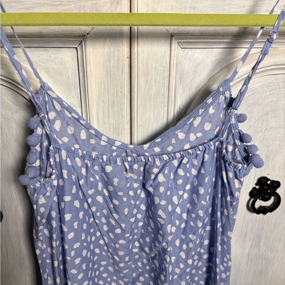 Simply Southern Dots‎ Blue Pom Pom Maxi Dress Preppy Effortless Beach Nautical - Picture 8 of 9